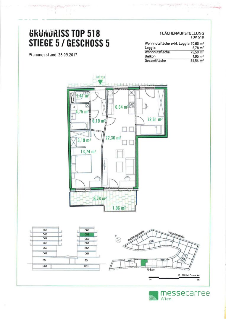 Wohnung zur Miete 1.208 € 3 Zimmer 70,8 m²<br/>Wohnfläche 5.<br/>Geschoss Ausstellungsstraße 50 Wien 1020