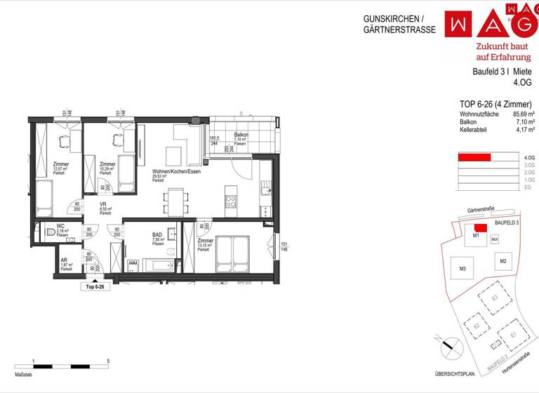Wohnung zur Miete - Erstbezug 876 € 4 Zimmer Gunskirchen 4623