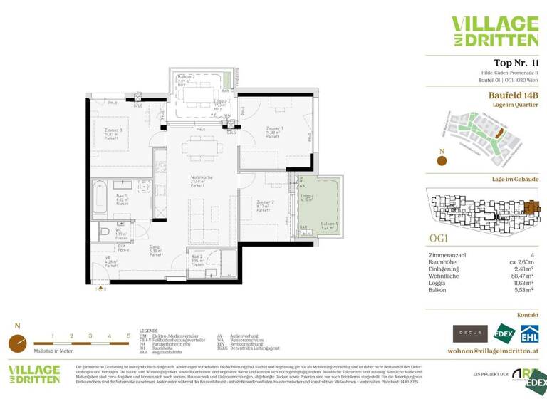 Wohnung zum Kauf - Erstbezug 644.000 € 4 Zimmer 88,5 m² 1. Geschoss Hilde-Güden-Promenade 11 Wien 1030
