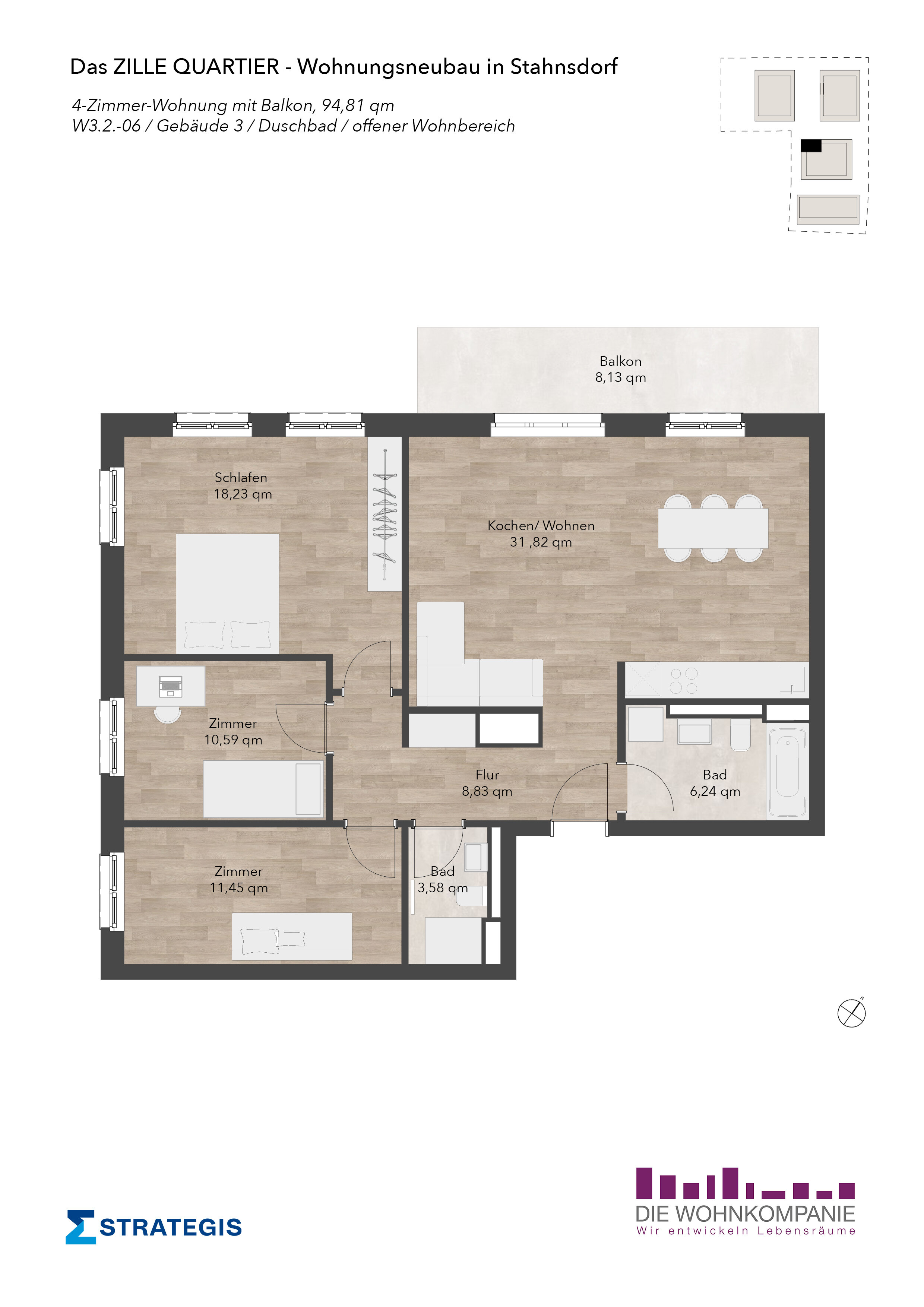 Wohnung zur Miete 1.999 € 4 Zimmer 94,8 m²<br/>Wohnfläche 2.<br/>Geschoss Potsdamer Allee 113a Stahnsdorf Stahnsdorf 14532