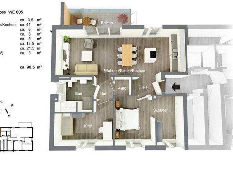 Wohnung zur Miete 1.303 € 3 Zimmer 100,2 m² 2. Geschoss frei ab 29.03.2026 Wahrbuschstr. 36 Mitte Dortmund 44263