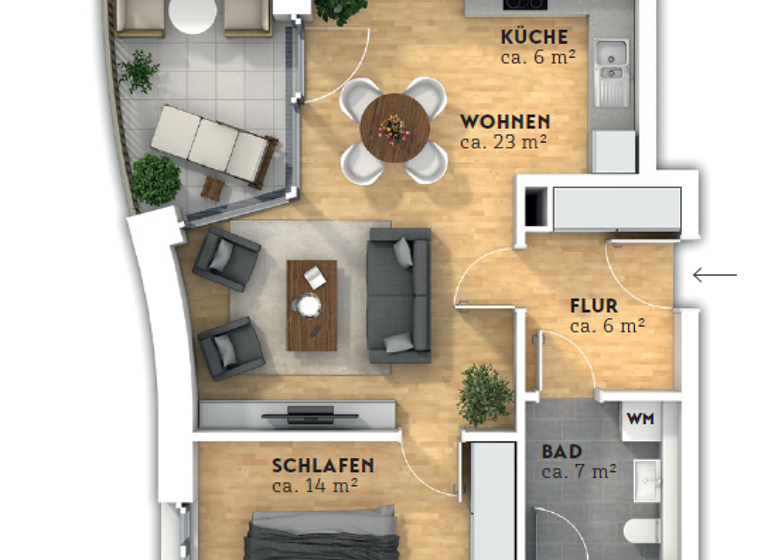Wohnung zur Miete 1.000 € 2 Zimmer 61,5 m² 2. Geschoss frei ab 16.03.2026 Kommodore-Ziegenbein-Allee 1 Handelshäfen Bremen 28217