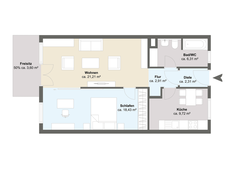 Wohnung zum Kauf 210.000 € 2 Zimmer 64,5 m² EG frei ab sofort Friedlingen Weil am Rhein 79576