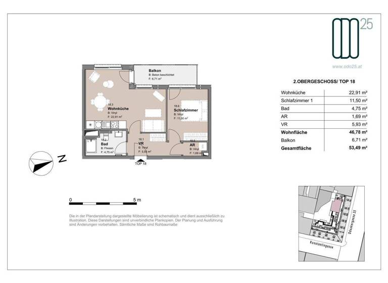 Wohnung zur Miete - Erstbezug 883 € 2 Zimmer 46,8 m² 2. Geschoss frei ab 01.07.2026 Odoakergasse 25 Wien 1160