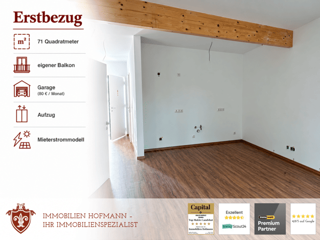 Wohnung zur Miete - Erstbezug 817 € 3 Zimmer 71 m² 2. Geschoss frei ab 01.10.2026 Mammingerschwaigen Mamming 94437