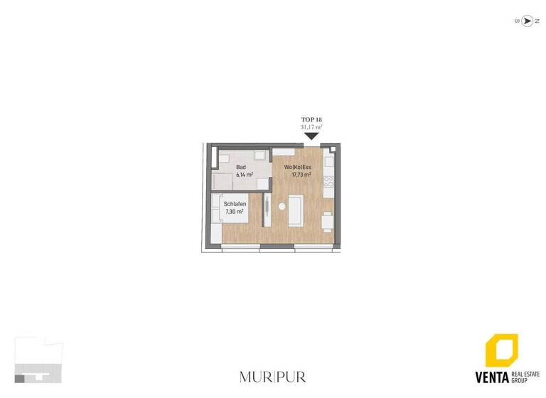 Wohnung zum Kauf 147.309 € 1 Zimmer 31,2 m² 2. Geschoss Lagergasse 56 Gries Graz 8020