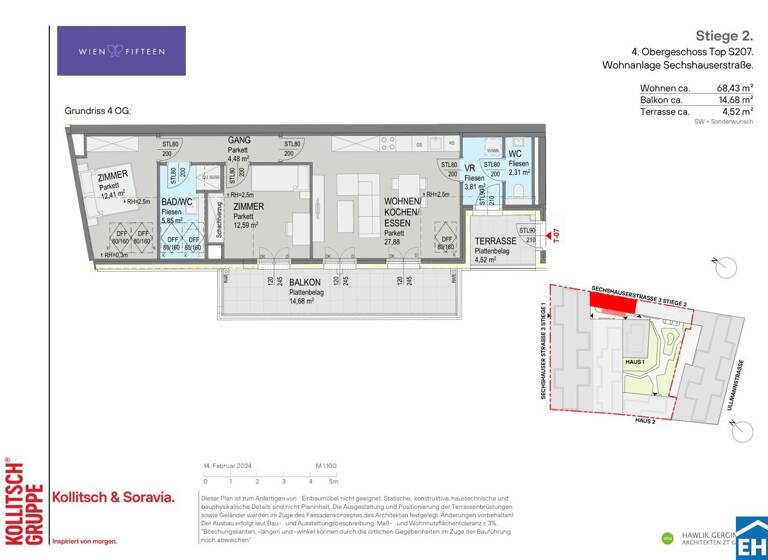 Wohnung zum Kauf - Erstbezug 689.000 € 3 Zimmer 68,4 m² 4. Geschoss Sechshauser Straße Wien 1150