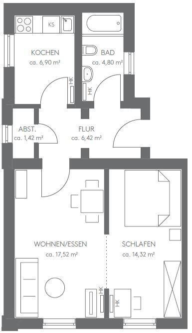 Wohnung zum Kauf 370.000 € 2 Zimmer 51,4 m²<br/>Wohnfläche 2.<br/>Geschoss ab sofort<br/>Verfügbarkeit Borgfelde Hamburg 22087