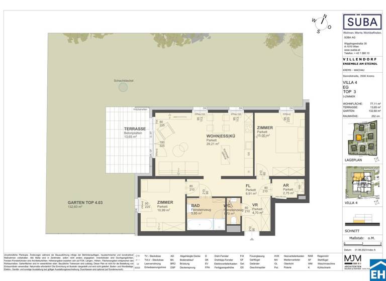 Wohnung zum Kauf - Erstbezug 495.000 € 3 Zimmer 77,1 m² EG Steindlstraße Krems an der Donau 3500
