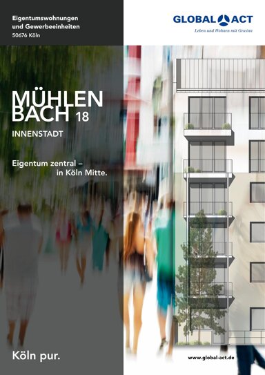 Wohnung zum Kauf provisionsfrei 459.678 € 3 Zimmer 66,6 m² 4. Geschoss Mühlenbach 18 Altstadt - Süd Köln 50676