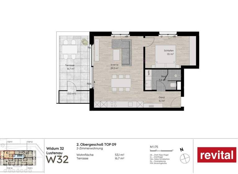 Terrassenwohnung zum Kauf - Erstbezug 411.000 € 2 Zimmer 53 m² 2. Geschoss Widum 32 Lustenau 6890