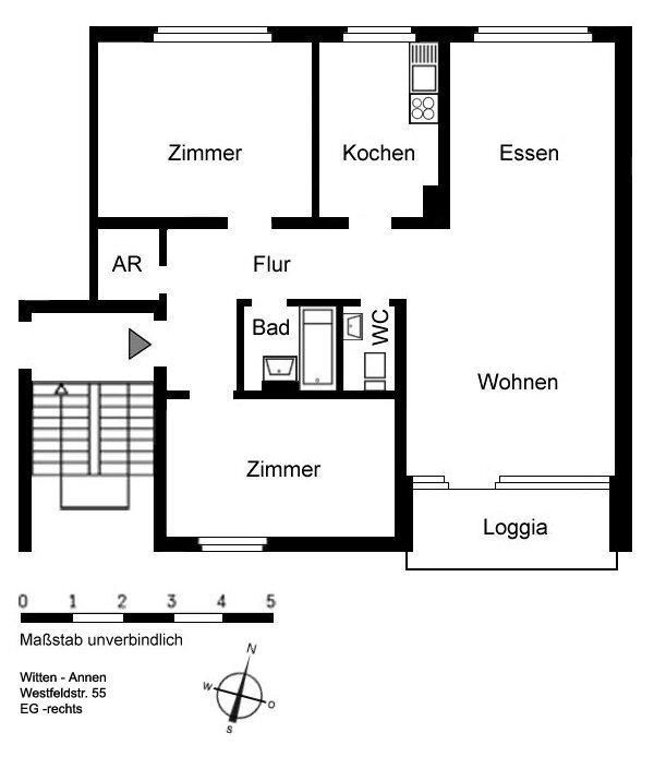 Wohnung zur Miete 669 € 3 Zimmer 84 m²<br/>Wohnfläche EG<br/>Geschoss 01.02.2025<br/>Verfügbarkeit Westfeldstraße 55 Annen - Mitte - Nord Witten 58453