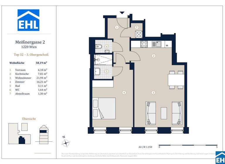 Wohnung zum Kauf - Erstbezug 355.000 € 2 Zimmer 58,2 m² 3. Geschoss Meißnergasse Wien 1220