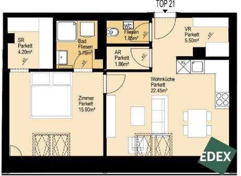 Wohnung zur Miete 927 € 2 Zimmer 55,5 m² Wien 1120
