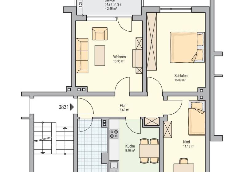 Wohnung zur Miete 596 € 3,5 Zimmer 66,2 m² 1. Geschoss Von-Ketteler-Str. 33 Holthausen Herne 44627
