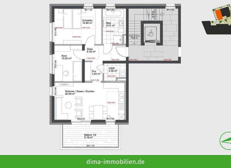 Wohnung zum Kauf 427.233 € 3 Zimmer 80,6 m² 1. Geschoss Dieskaustraße 27 Kleinzschocher Leipzig 04229