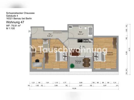 Wohnung zur Miete Tauschwohnung 1.000 € 3 Zimmer 80 m² 3. Geschoss Bernau Bernau 16321