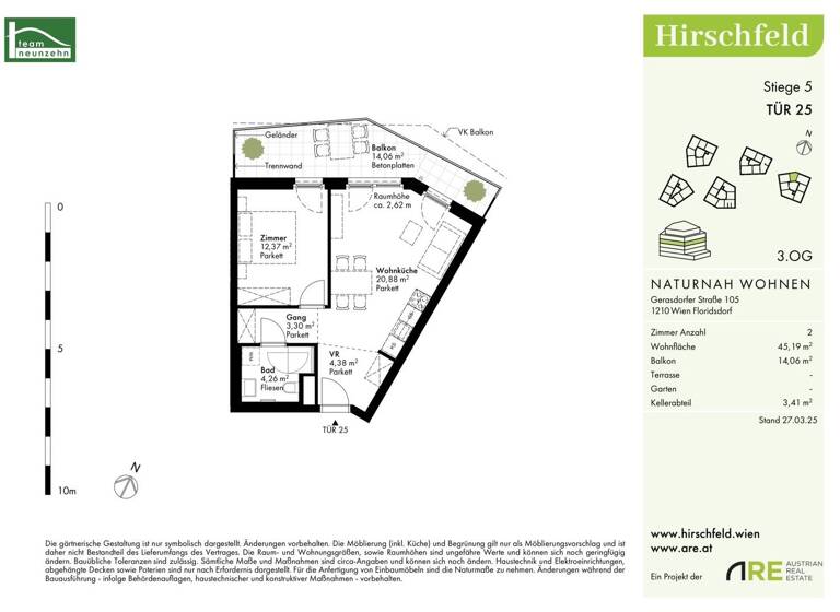 Wohnung zum Kauf - Erstbezug provisionsfrei 250.600 € 2 Zimmer 45,2 m² 3. Geschoss Gerasdorfer Straße 105 Wien 1210