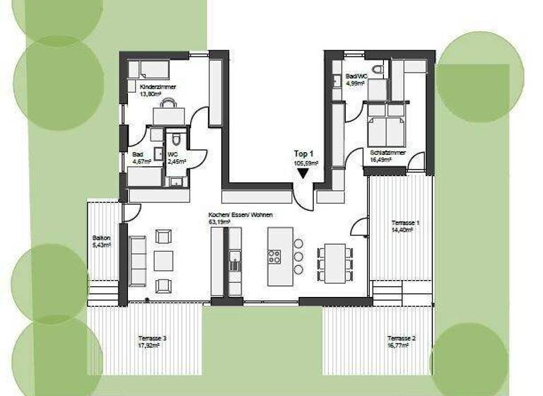 Wohnung zum Kauf - Erstbezug provisionsfrei 686.335 € 3 Zimmer EG Jakomini Graz 8042