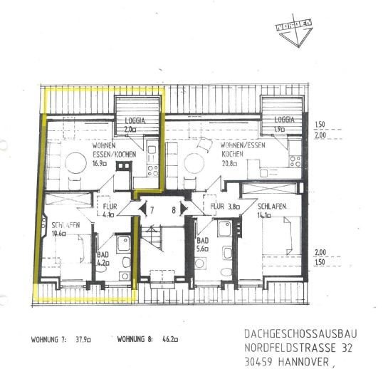 Wohnung zur Miete 460 € 2 Zimmer 37,9 m²<br/>Wohnfläche 2.<br/>Geschoss ab sofort<br/>Verfügbarkeit Nordfeldstr. 32 Ricklingen Hannover 30459