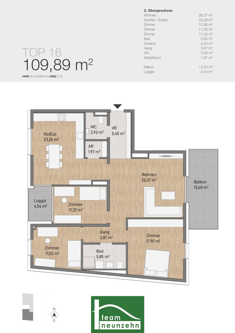 Wohnung zum Kauf provisionsfrei 589.000 € 4 Zimmer 110,1 m²<br/>Wohnfläche 3.<br/>Geschoss Janzgasse 22 Eggenberg Graz 8020