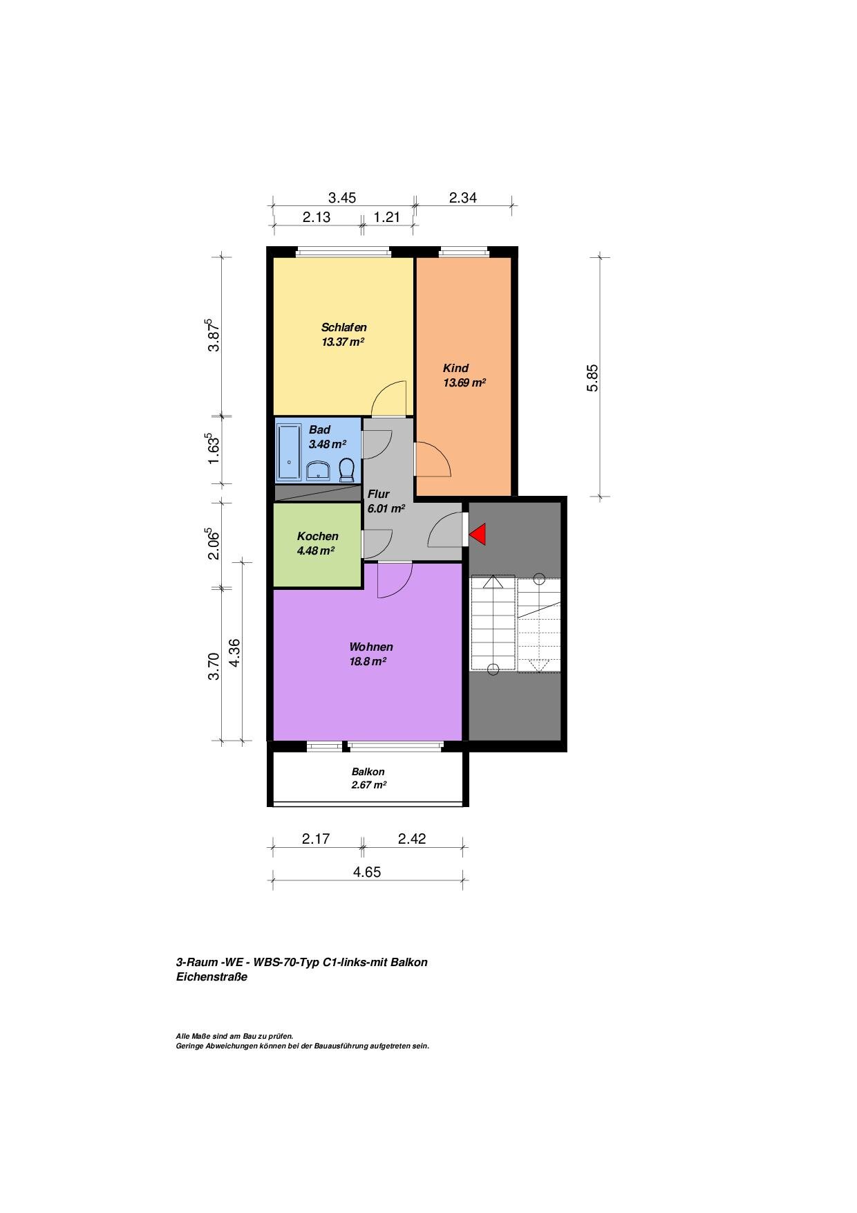 Wohnung zur Miete 407 € 3 Zimmer 62,9 m²<br/>Wohnfläche 6.<br/>Geschoss Eichenstr. 2 Lindenbergviertel Neubrandenburg 17033