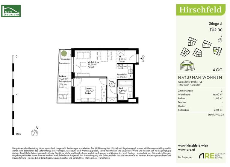 Wohnung zum Kauf - Erstbezug provisionsfrei 259.600 € 2 Zimmer 46 m² 4. Geschoss Gerasdorfer Straße 105 Wien 1210