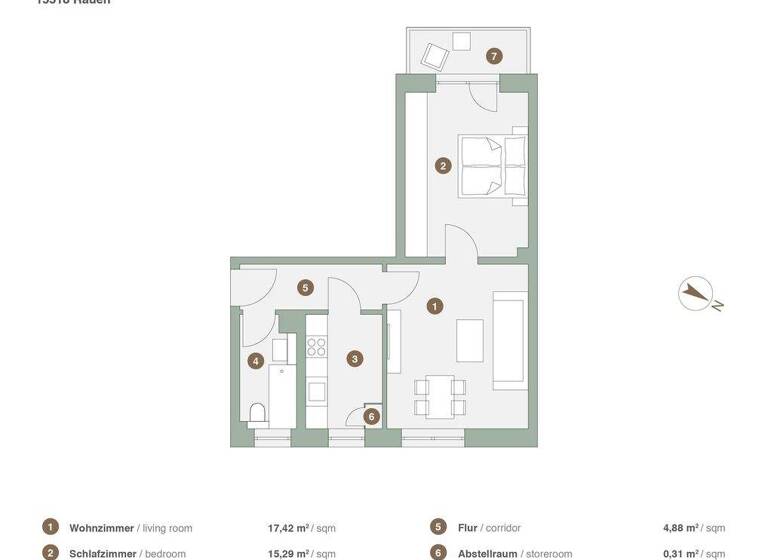 Wohnung zum Kauf provisionsfrei 114.500 € 2 Zimmer 50,7 m² EG Kiesweg 15 Rauen 15517