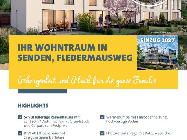 Reihenmittelhaus zum Kauf - Erstbezug provisionsfrei 614.000 € 5 Zimmer 129,4 m² 112 m² Grundstück Ay Senden 89250