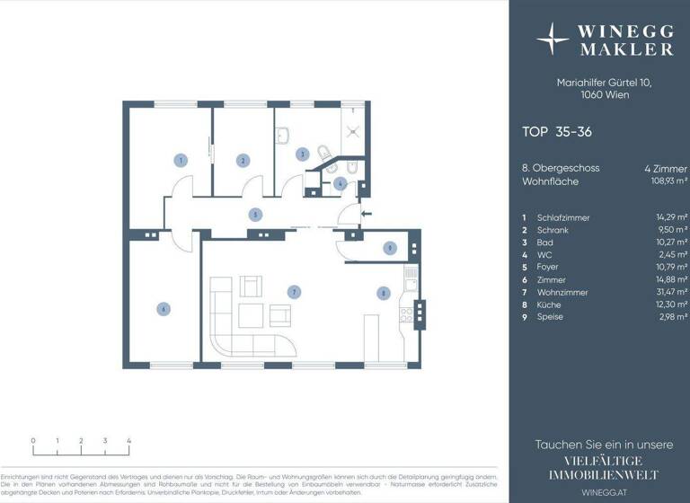 Wohnung zum Kauf 629.000 € 3,5 Zimmer 111,6 m² 8. Geschoss Mariahilfer Gürtel Wien,Mariahilf 1060