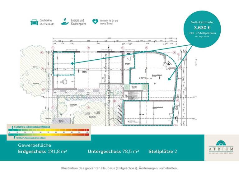 Praxisfläche zur Miete - Erstbezug provisionsfrei 3.630 € 2 Zimmer 270 m² Bürofläche teilbar von 111 m² bis 159 m² Schwartzestraße 9 Kleinzschocher Leipzig 04229