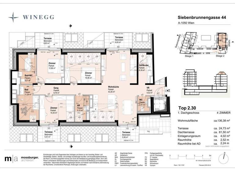 Wohnung zum Kauf - Erstbezug 1.560.700 € 4 Zimmer 136,4 m² 6. Geschoss Siebenbrunnengasse 44 Wien 1050