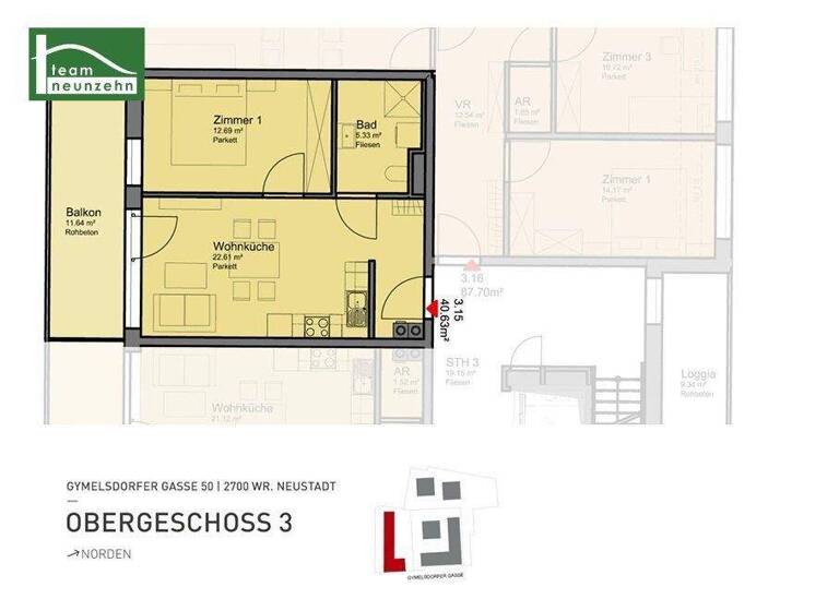 Wohnung zur Miete 518 € 2 Zimmer 40,6 m² 3. Geschoss frei ab 01.07.2026 Gymelsdorfergasse 50 Wiener Neustadt 2700