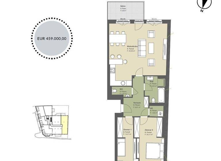 Wohnung zum Kauf provisionsfrei 459.000 € 4 Zimmer 93,9 m² 1. Geschoss Hauptstraße 89 Klosterneuburg 3400