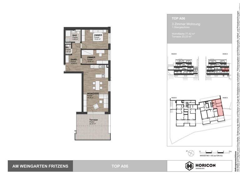 Terrassenwohnung zum Kauf 559.000 € 3 Zimmer 77,4 m² 1. Geschoss Fritzens 6122