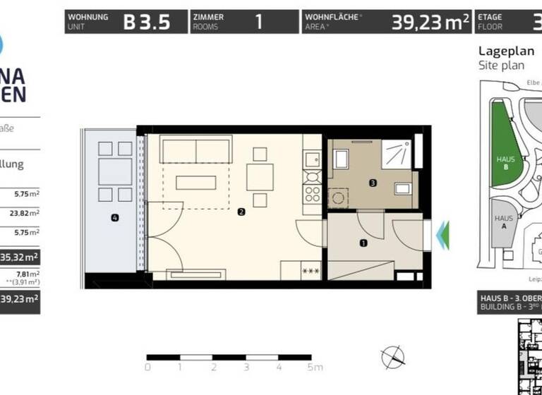 Studio zur Miete 920 € 1 Zimmer 39,2 m² 3. Geschoss Leipziger Straße 35A Leipziger Vorstadt Dresden 01097