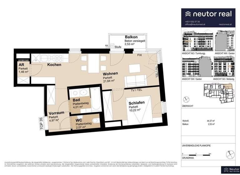 Wohnung zur Miete 975 € 2 Zimmer 44,4 m² 3. Geschoss Mollardgasse Wien 1060