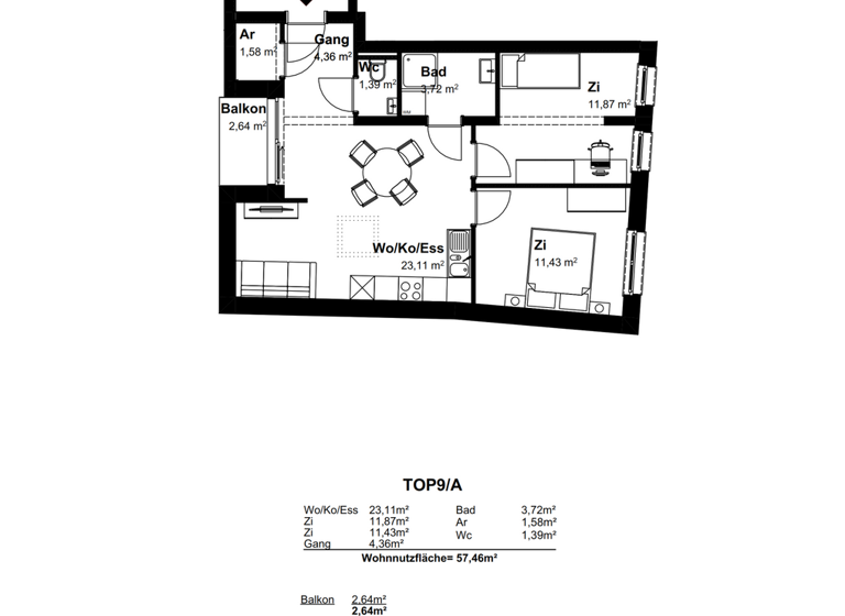 Wohnung zum Kauf 252.400 € 3 Zimmer 57,5 m² 2. Geschoss Mistelbach 2130