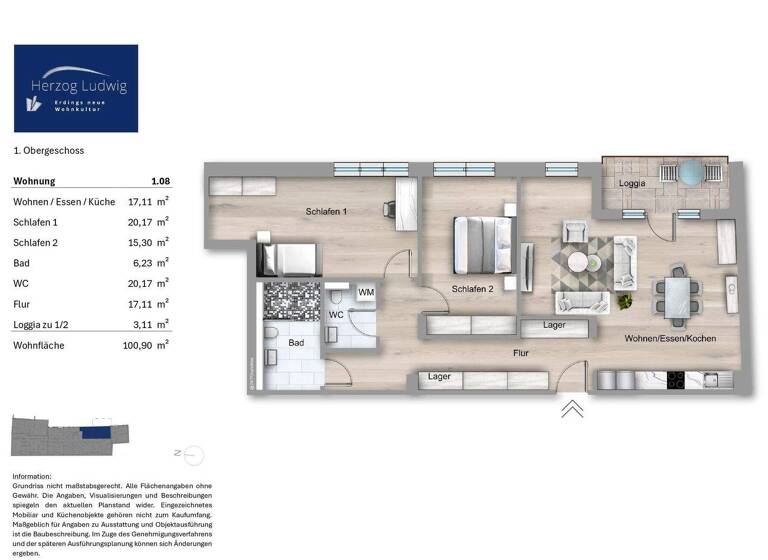 Wohnung zum Kauf - Erstbezug provisionsfrei 799.900 € 3 Zimmer 100,9 m² 1. Geschoss Erding 85435