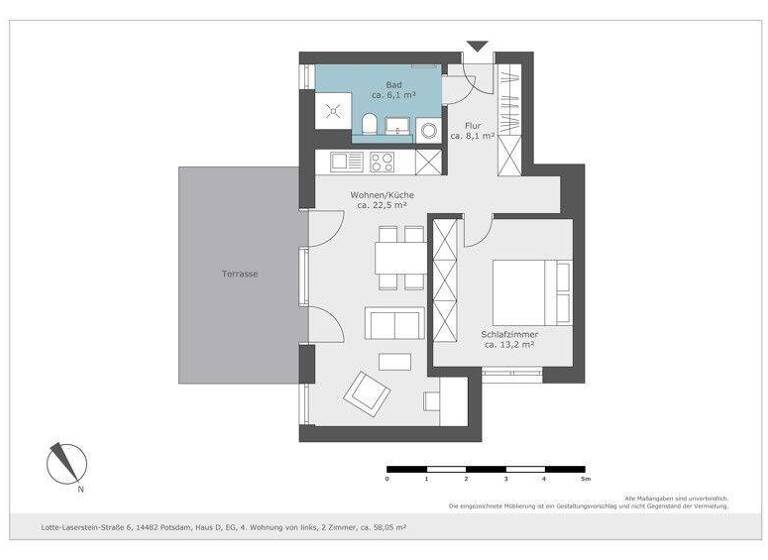 Wohnung zur Miete 849 € 2 Zimmer 57,5 m² frei ab 07.03.2026 Lotte-Laserstein-Straße 6 Babelsberg Süd Potsdam 14482