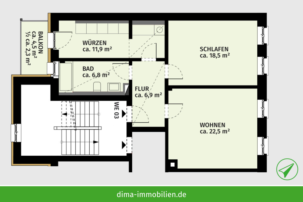 Wohnung zum Kauf 340.000 € 2 Zimmer 68,9 m²<br/>Wohnfläche 2.<br/>Geschoss Nathanaelstraße 13 Altlindenau Leipzig 04177