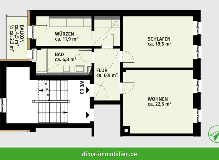 Wohnung zum Kauf 340.000 € 2 Zimmer 68,9 m²<br/>Wohnfläche 2.<br/>Geschoss Nathanaelstraße 13 Altlindenau Leipzig 04177