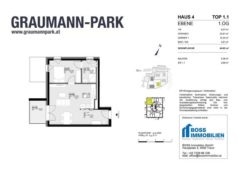 Wohnung zum Kauf - Erstbezug 252.300 € 2 Zimmer 44,6 m² 1. Geschoss Graumannpark 4 Traun 4050