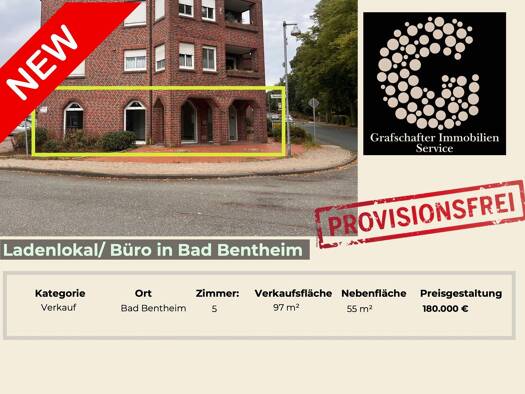 Laden zum Kauf provisionsfrei 180.000 € 2 Zimmer 97 m² Verkaufsfläche Bahnhofstraße 11 A Bad Bentheim Bad Bentheim 48455