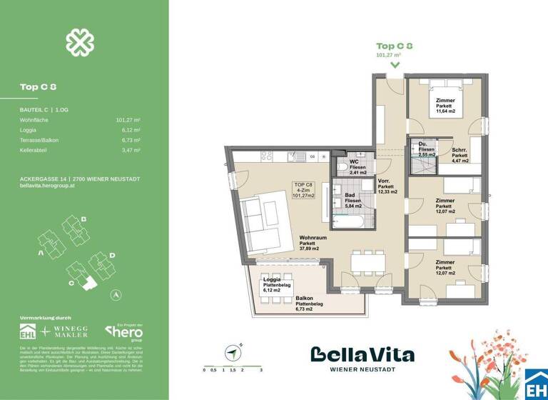 Wohnung zum Kauf - Erstbezug 429.900 € 4 Zimmer 101,3 m² 1. Geschoss Ackergasse Wiener Neustadt 2700