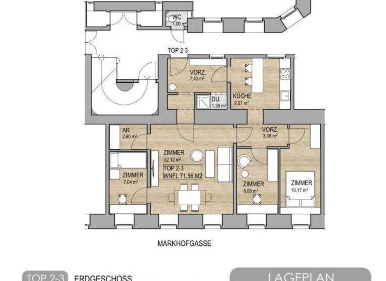 Wohnung zum Kauf 305.000 € 4 Zimmer 71,6 m² EG Markhofgasse Wien 1030