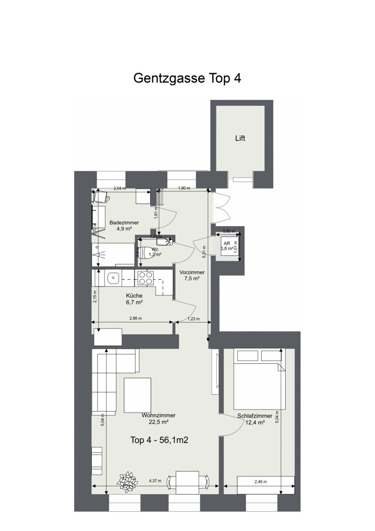 Wohnung zum Kauf 398.000 € 2 Zimmer 54,9 m²<br/>Wohnfläche 1.<br/>Geschoss Wien 1180