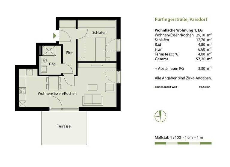 Wohnung zum Kauf - Erstbezug 519.000 € 2 Zimmer 57,2 m² EG Parsdorf Vaterstetten-Parsdorf 85599
