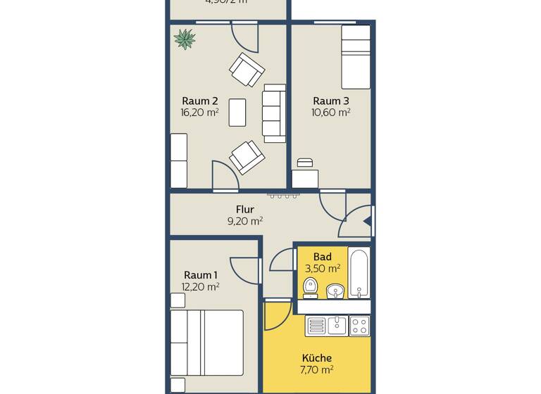 Wohnung zur Miete 409 € 3 Zimmer 61,8 m² Kreuzstr. 50 Neustadt-Neuschönefeld Leipzig 04315