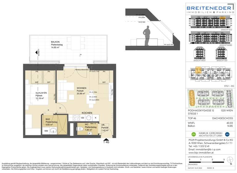 Wohnung zur Miete 737 € 2 Zimmer 40 m²<br/>Wohnfläche Dachgeschoss, 4.<br/>Geschoss ab sofort<br/>Verfügbarkeit Podhagskygasse 12 Wien 1220
